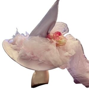 Handmade Pink Satin Wide-Brimmed Witch Hat